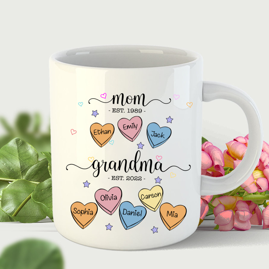 Mom Grandma Est Hearts Mug