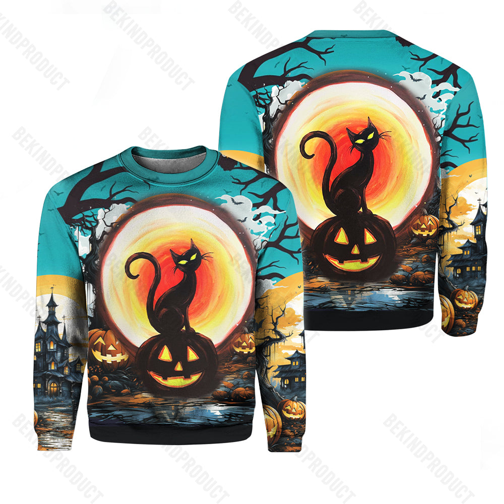 Black Cat Halloween Crewneck Sweatshirt All Over Print Sweatshirt For Women Sweatshirt For Men Swn1226