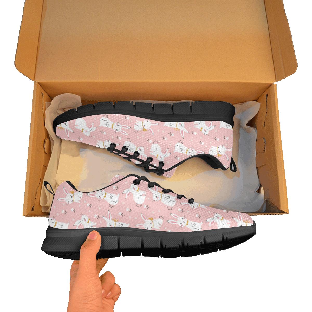 Cute White Rabbit Flower Pink Background Women’S Sneaker Shoes