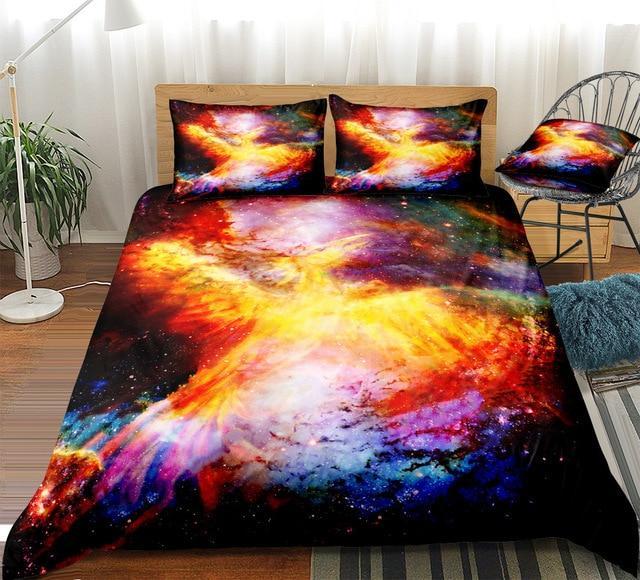 Colorful Phoenix Bird 3 Pieces Quilted Comforter Set