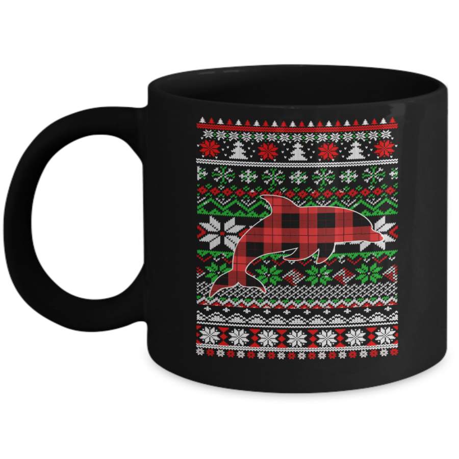 Dolphin Red Plaid Ugly Christmas Sweater Funny Gifts Mug