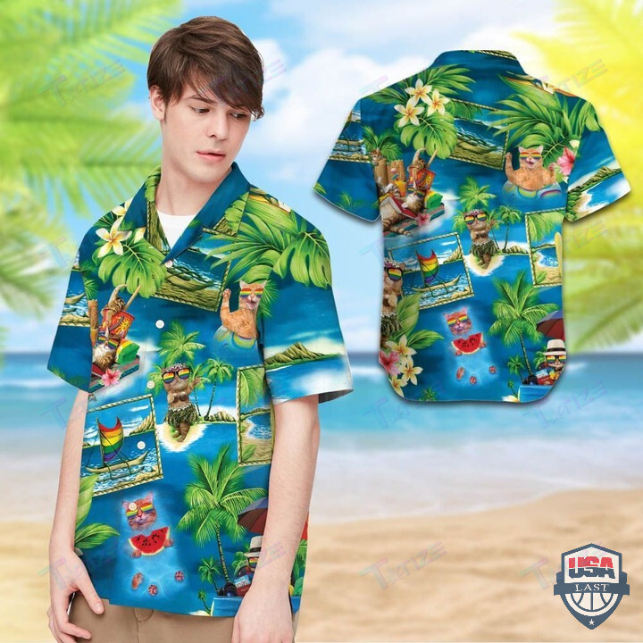 Lgbt Cats And Tropical Leaves All Over Printed Hawaii Shirt Size S Ha60910