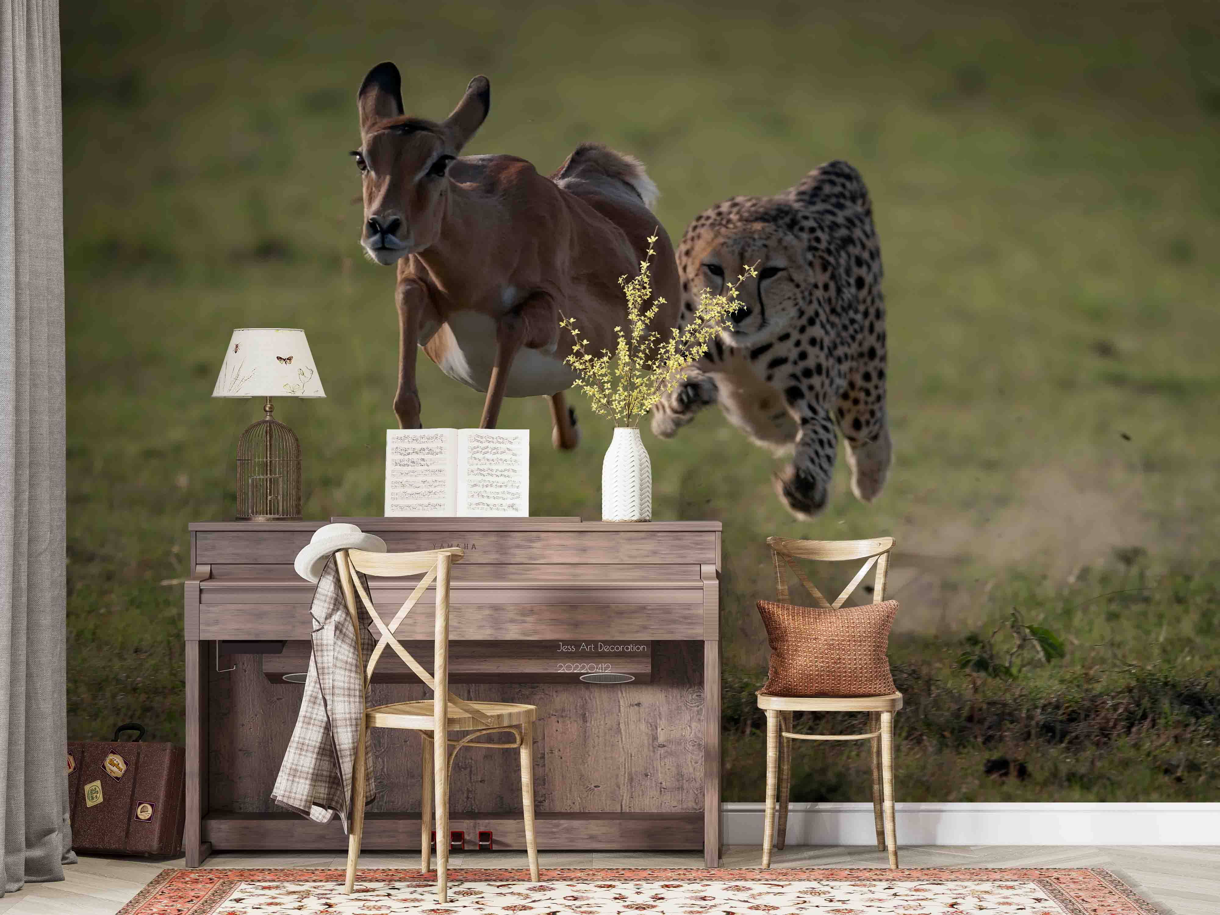 3D Gazelle Leopard Steppe Wall Mural Wallpaper Gd 3939