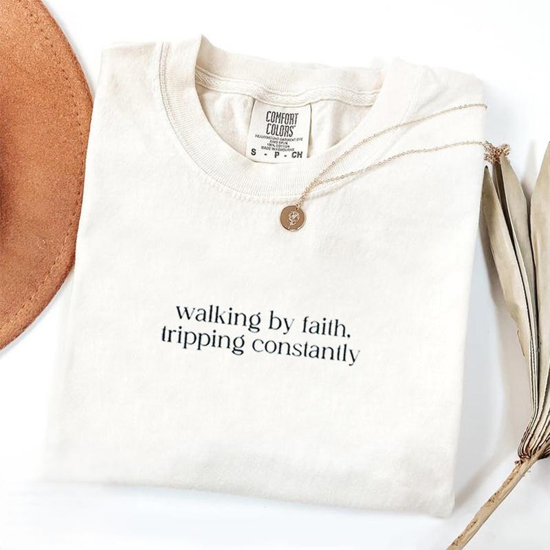 Comfort Colors Walking by Faith Tripping Constantly Shirt, Inspirational Shirt, Minimal Christian Shirt for Women, Gift for Her