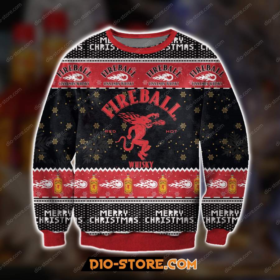 3D ALL OVER PRINT KNITTING PATTERN FIREBALL CINNAMON UGLY CHRISTMAS SWEATER