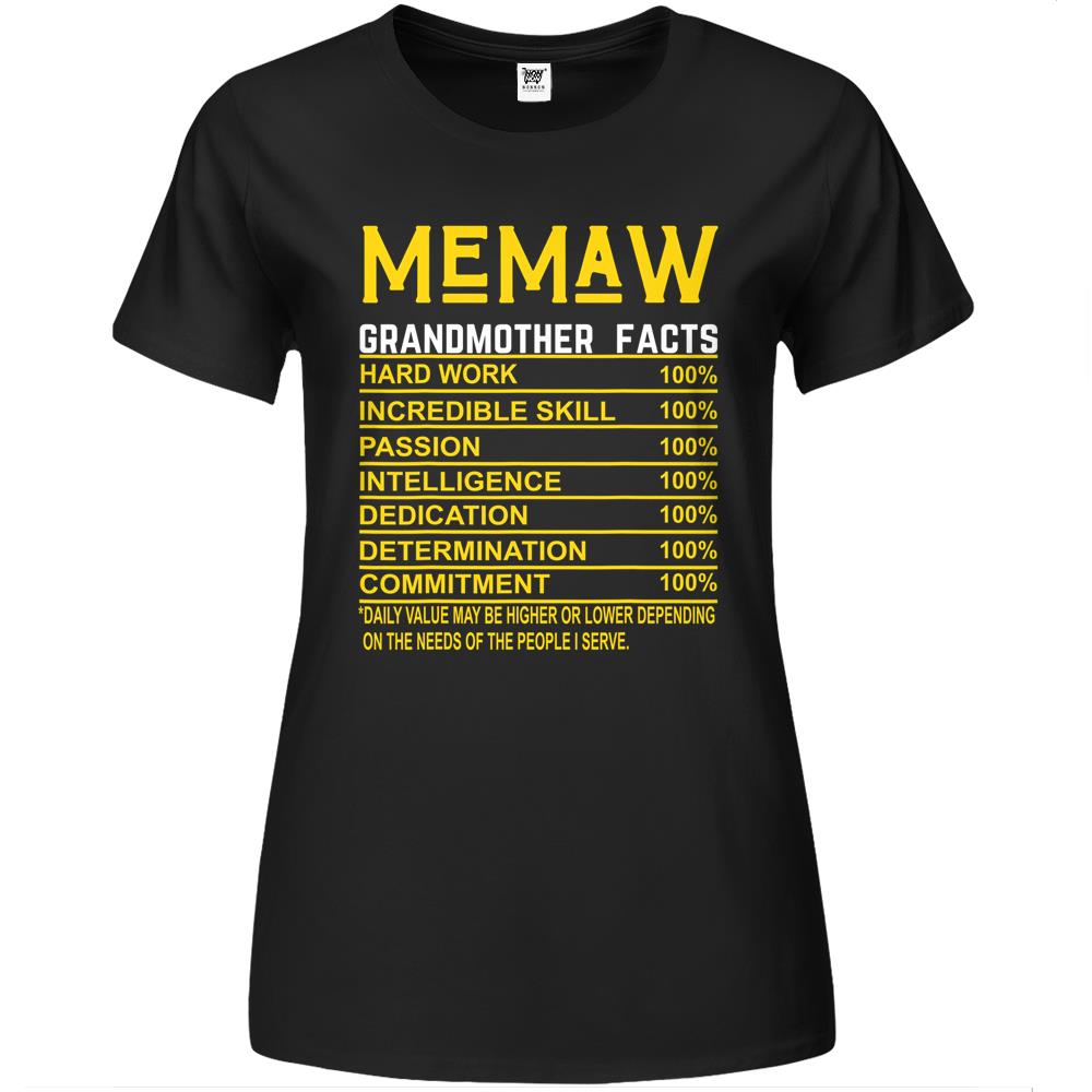 Nutritional Facts Shirt, Nutrition Facts Premium Womens T Shirts, Memaw Grandmother Facts Funny Nutritional Fact Premium Womens T Shirts