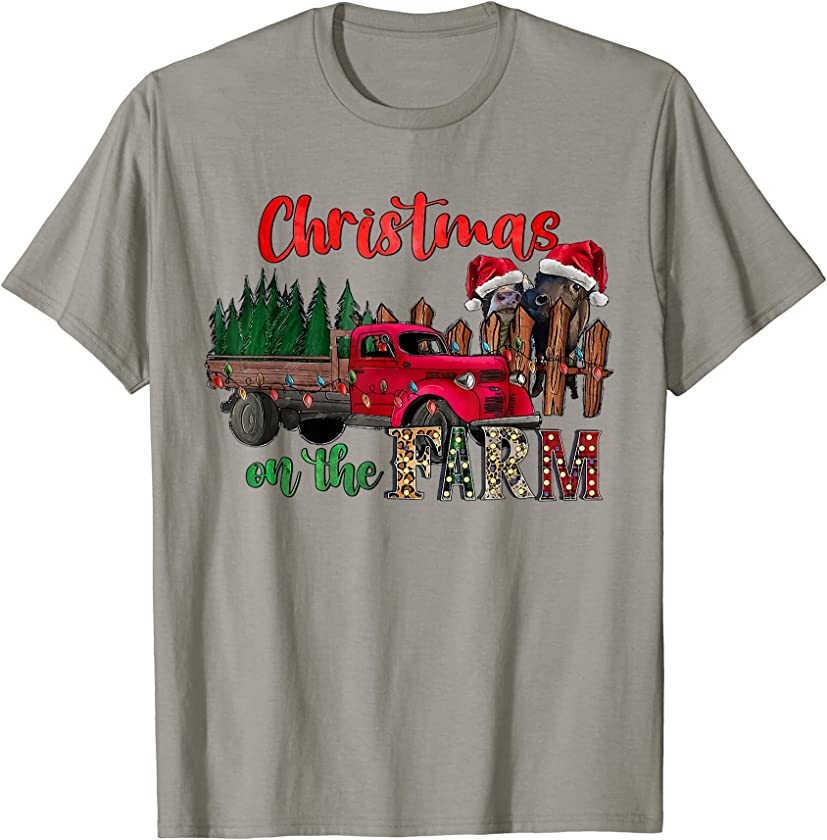 Country Christmas Leopard Red Farm Truck Christmas On Farm T-Shirt