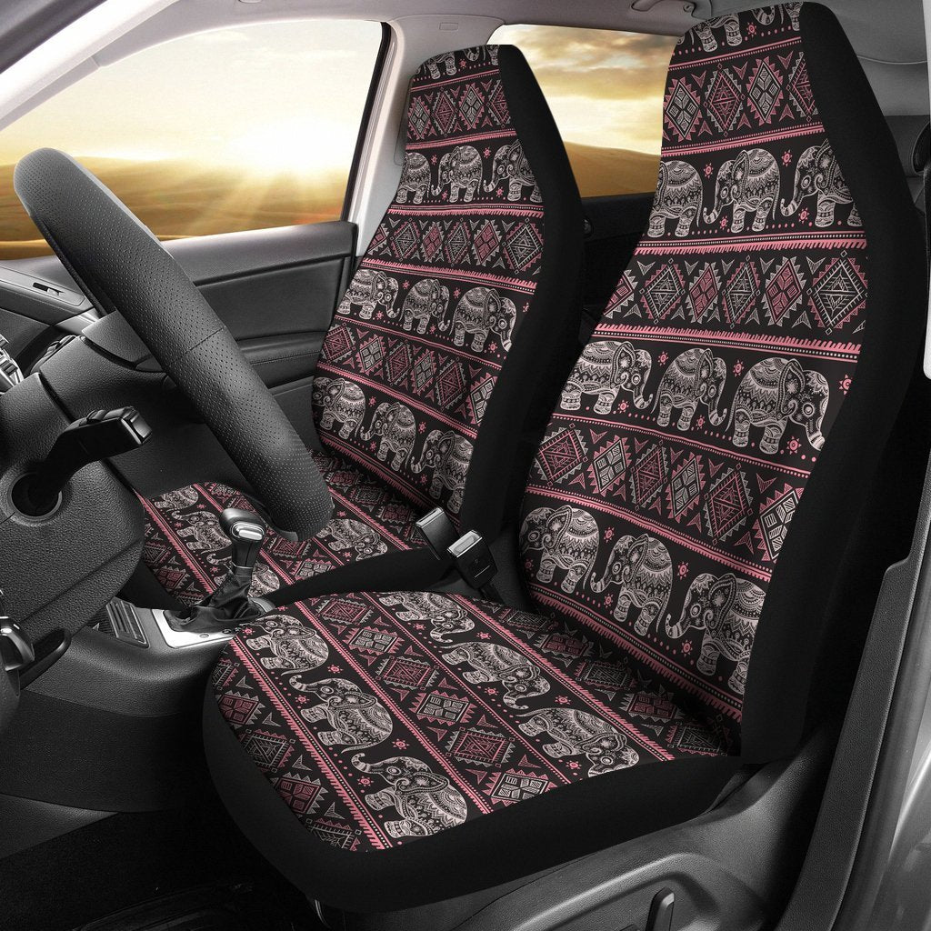 Red Elephant Aztec Pattern Print Seat Cover Car Seat Covers Set 2 Pc, Car Accessories Car Mats