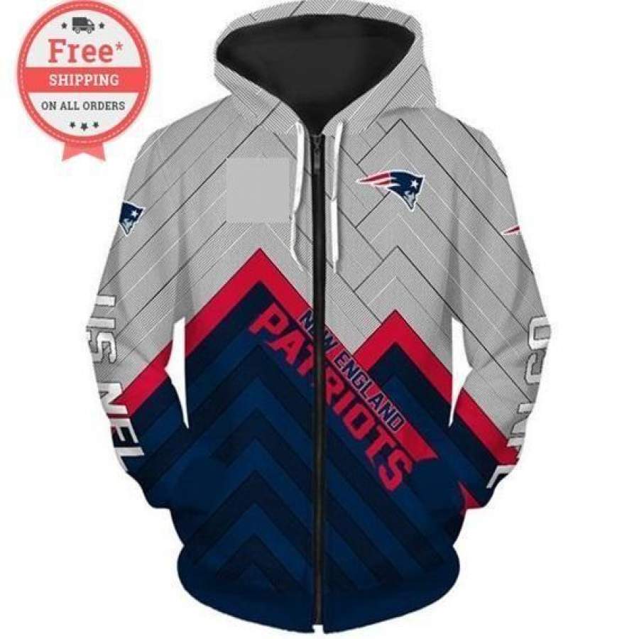 New England Patriots Sweatshirts Print Unisex Zip Up Hoodie Unisex 3D All Over Print