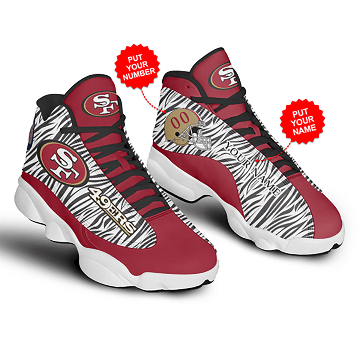 Gift Ideas San Francisco 49Ers Zibra Pattern Jordan 13 Shoes