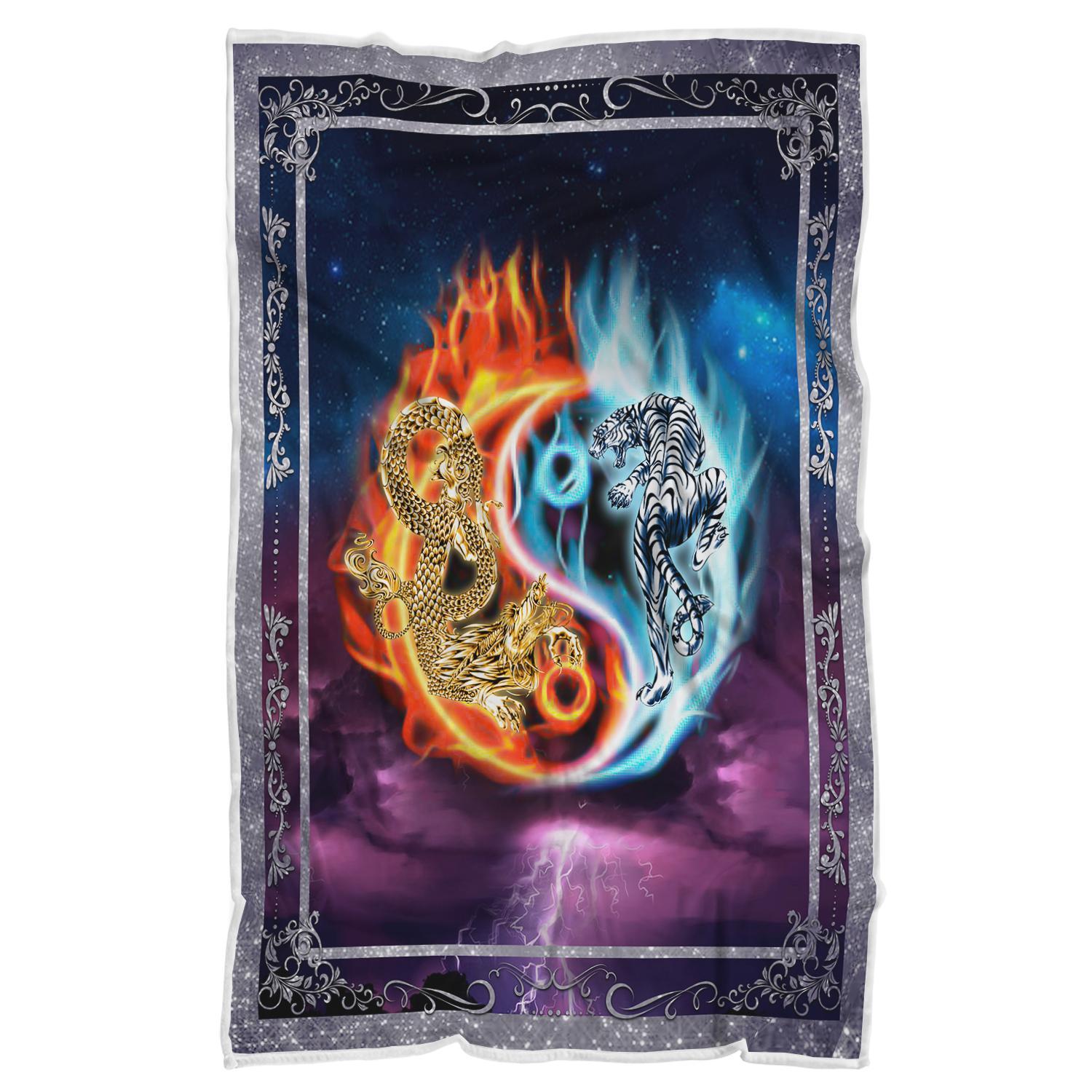 Yin Yang Dragon And Tiger Philosophical Quilt Blanket, Yin Yang Blanket