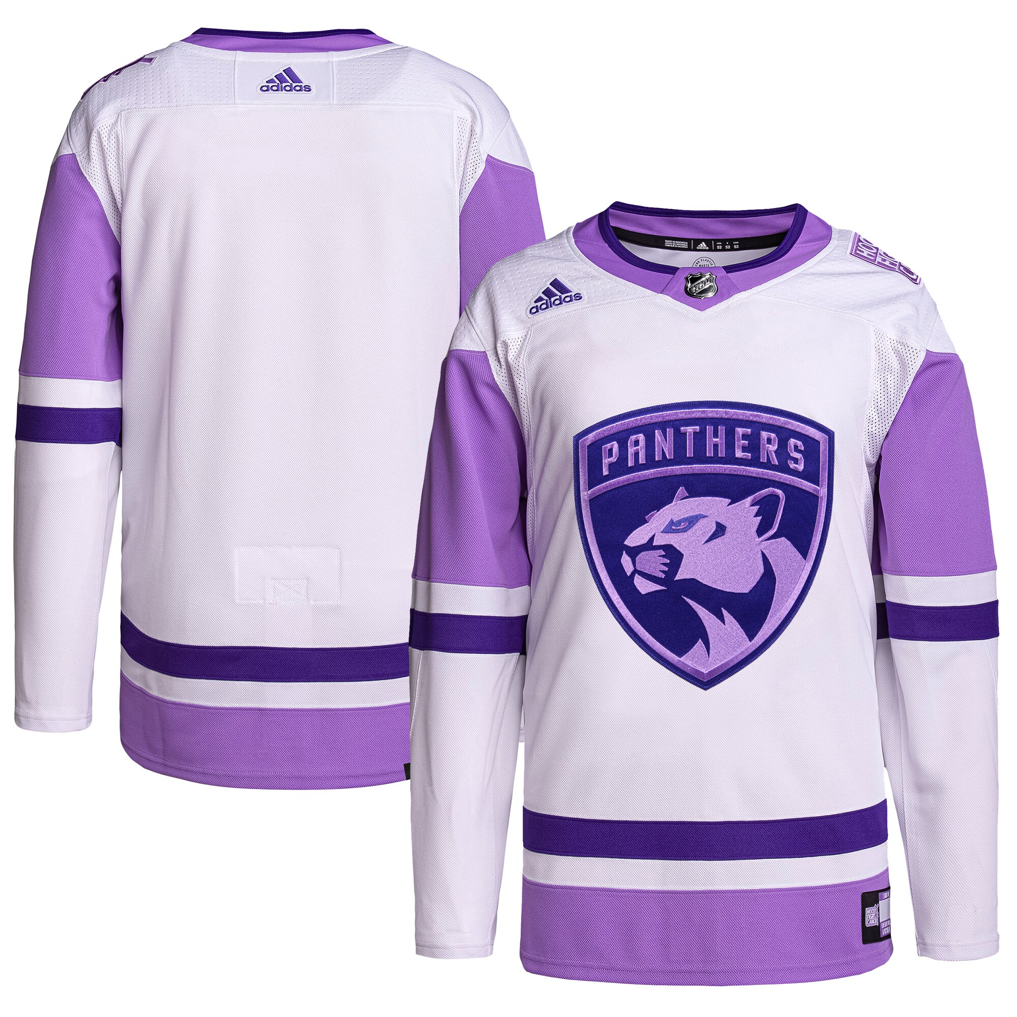 Men's Florida Panthers adidas White/Purple Hockey Fights Cancer Primegreen Authentic Blank Practice Jersey