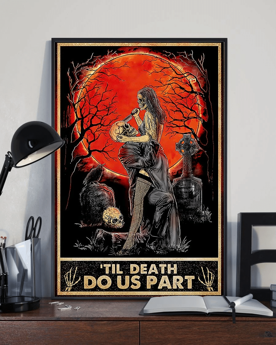 Skeleton Couple Poster Canvas – Til Death Do Us Part Halloween Vintage Home Decor Wall Art Evg80569