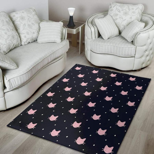 Cute Cat Polka Dot Print Area Rug