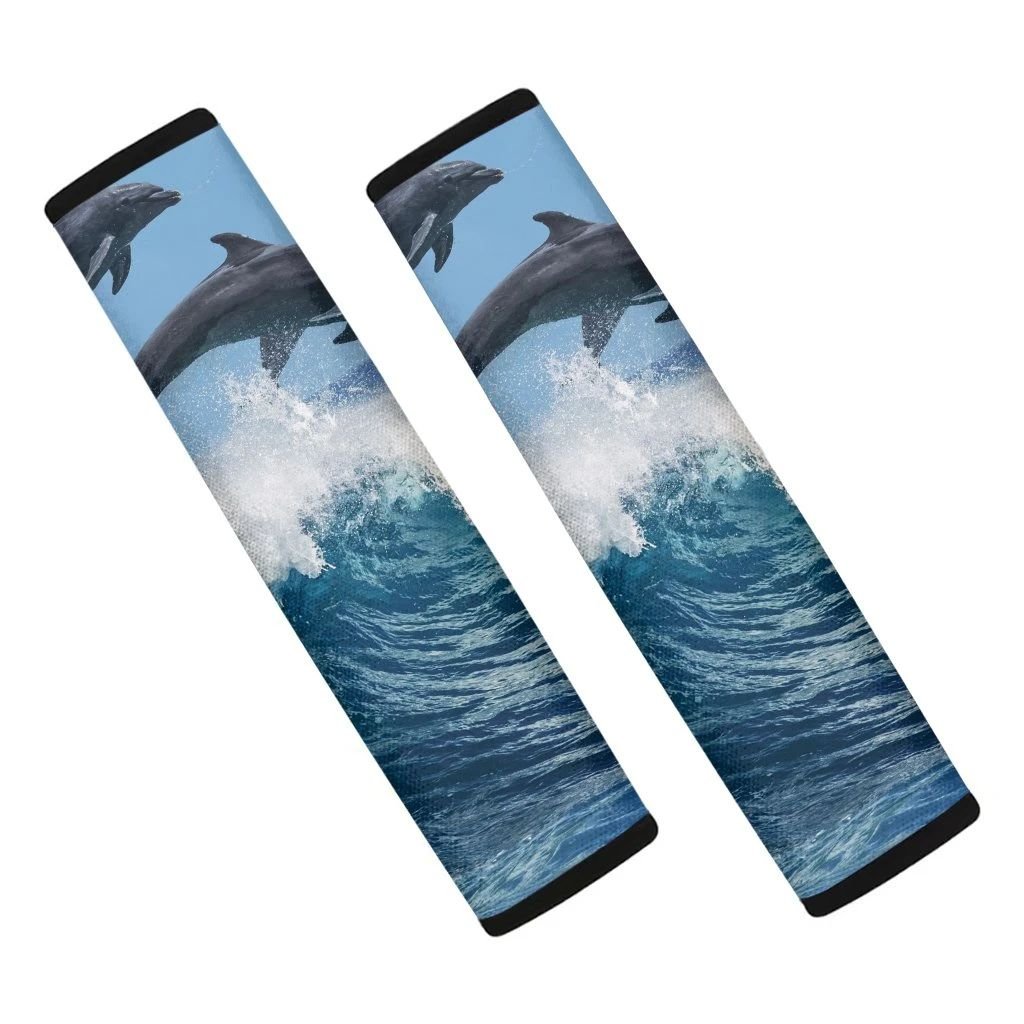 Dolphins Jumping Over Waves Print Car Seat Belt Covers