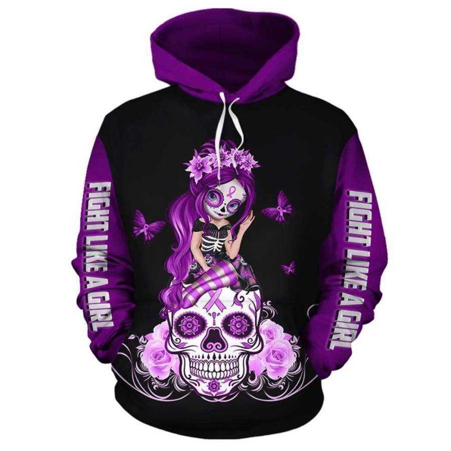 Fight Like A Girl Lupus Awareness Sugar Skull 3D Over Printed Hoodie Shirt #HL