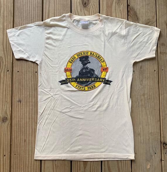 Vintage 80S Cass Scenic Railroad State Park 25Th Anniversary 1988 Yellow Shirtedium 50 50 Shirt