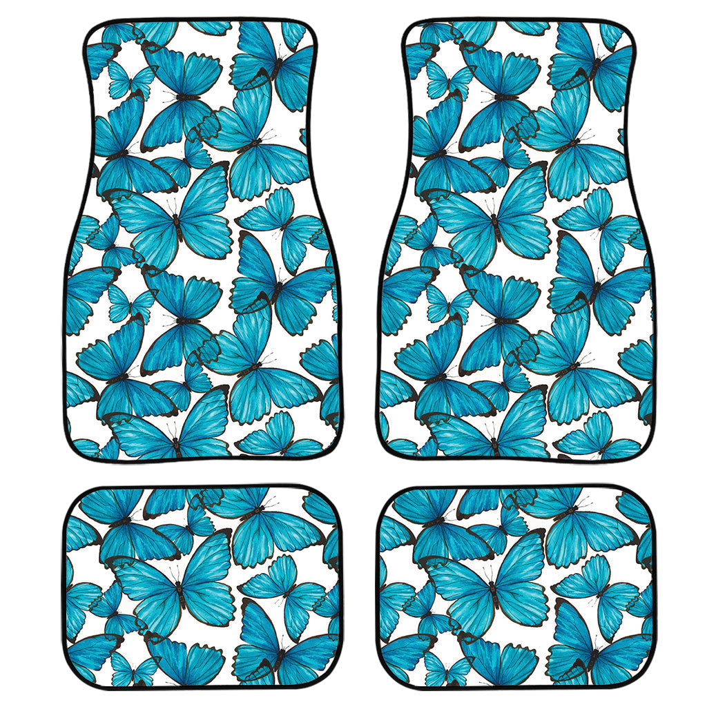 Blue Watercolor Butterfly Pattern Print Front And Back Car Floor Mats, Front Car Mat