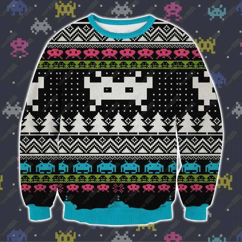 Space Invaders 3D Print Ugly Christmas Sweatshirt