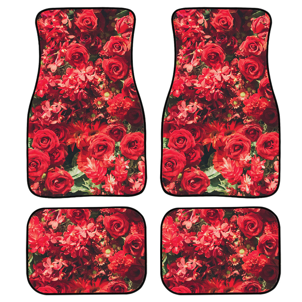 Red Rose Flower Print Front And Back Car Floor Mats, Front Car Mat