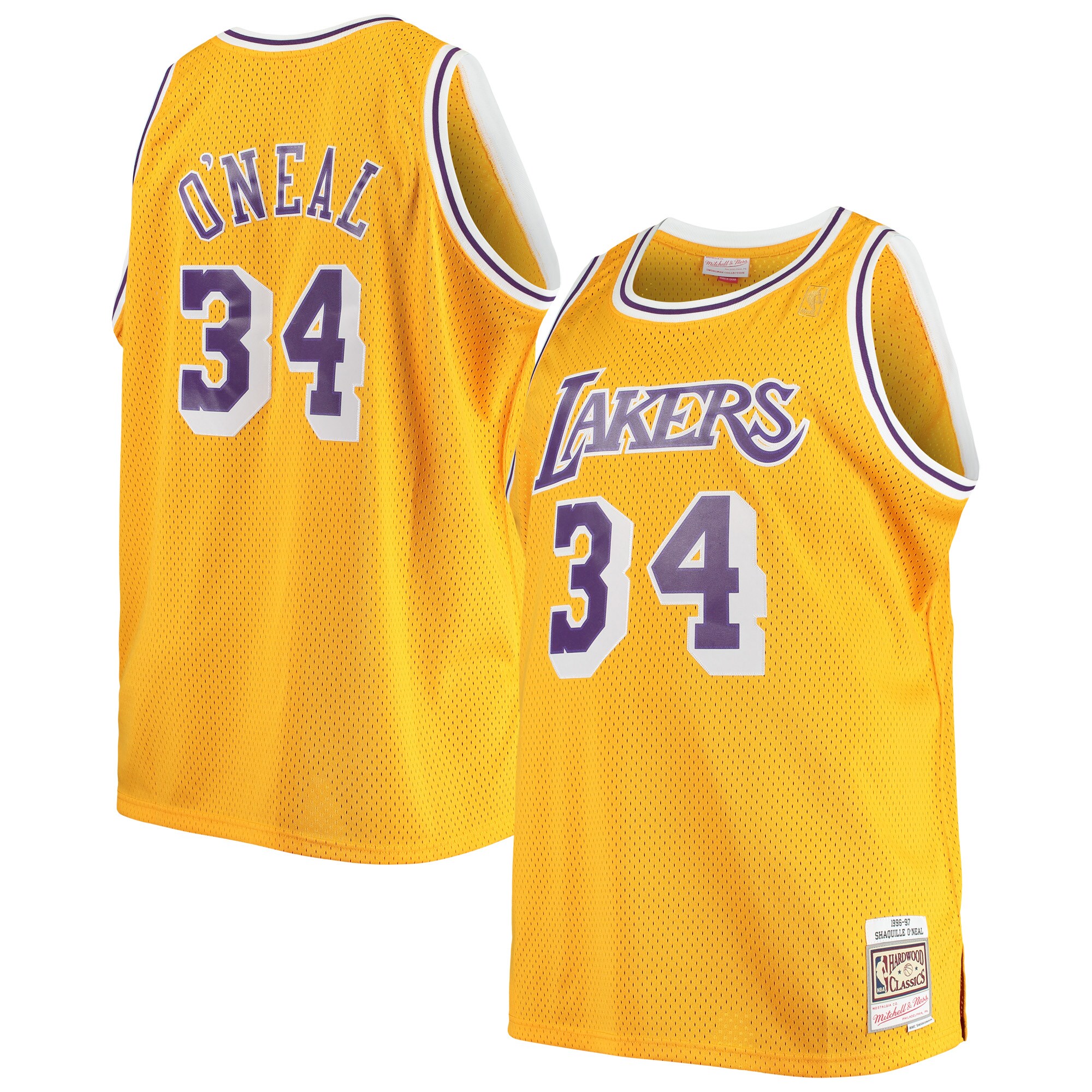 Shaquille O'Neal Los Angeles Lakers Mitchell & Ness Big & Tall Hardwood Classics Jersey – Gold