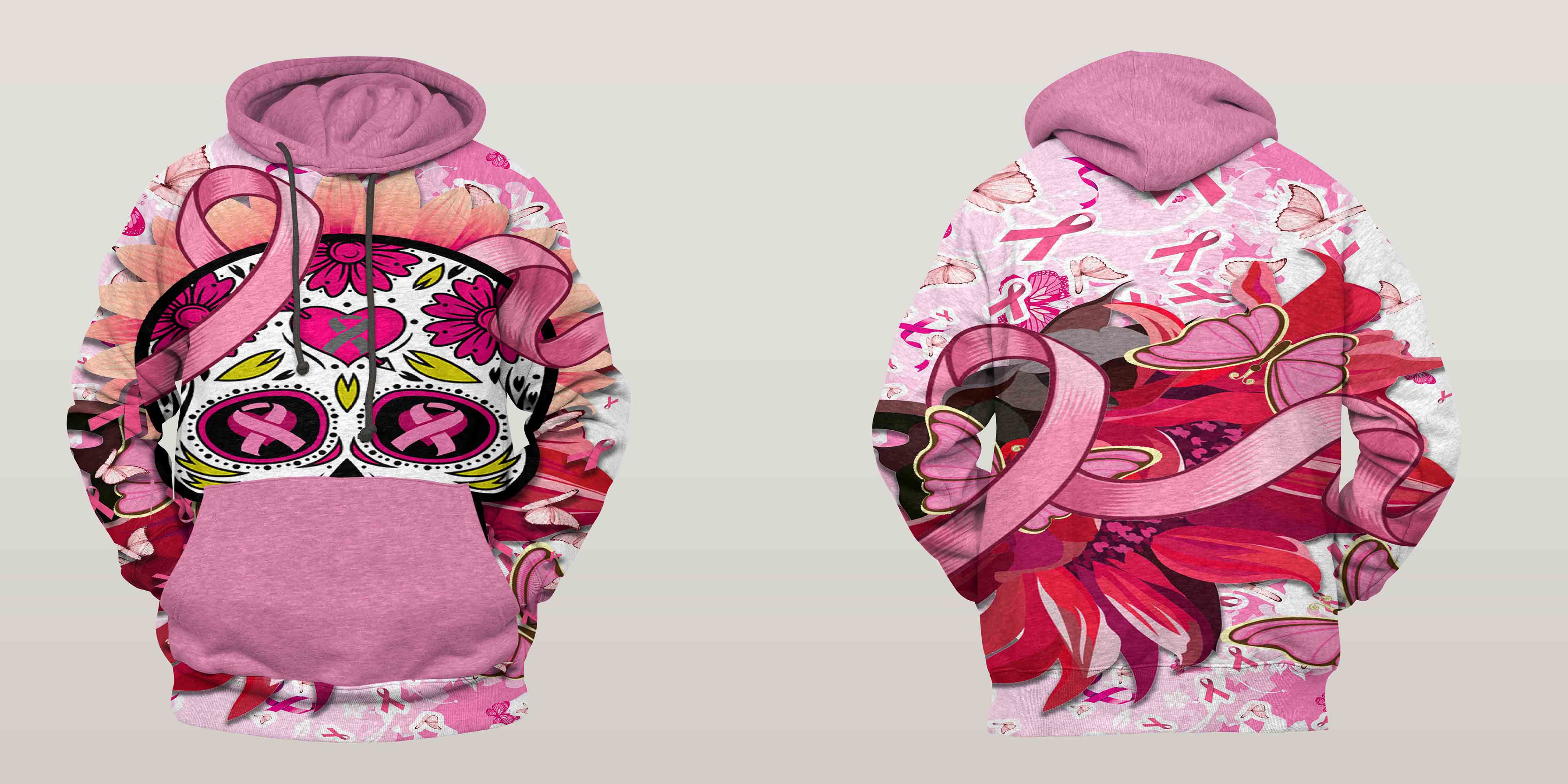 Sugar Skull Hoodie Tshirt – Sign Breast Cancer Awareness 3D Hoodie Christmas Gift For Girl Woman Friend Sweater Pink