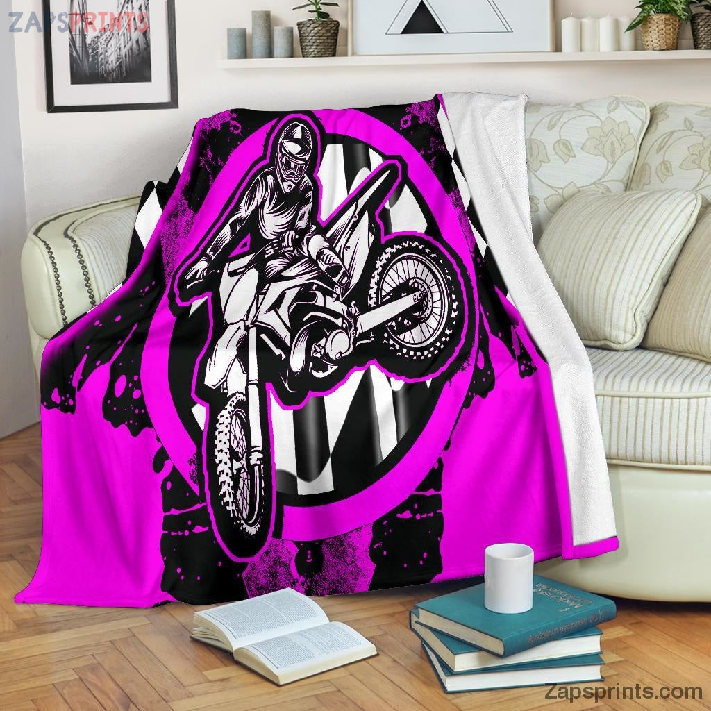 Gift For Racing Lover – Dirt Bike Racing Blanket Pink – Gift For Friends