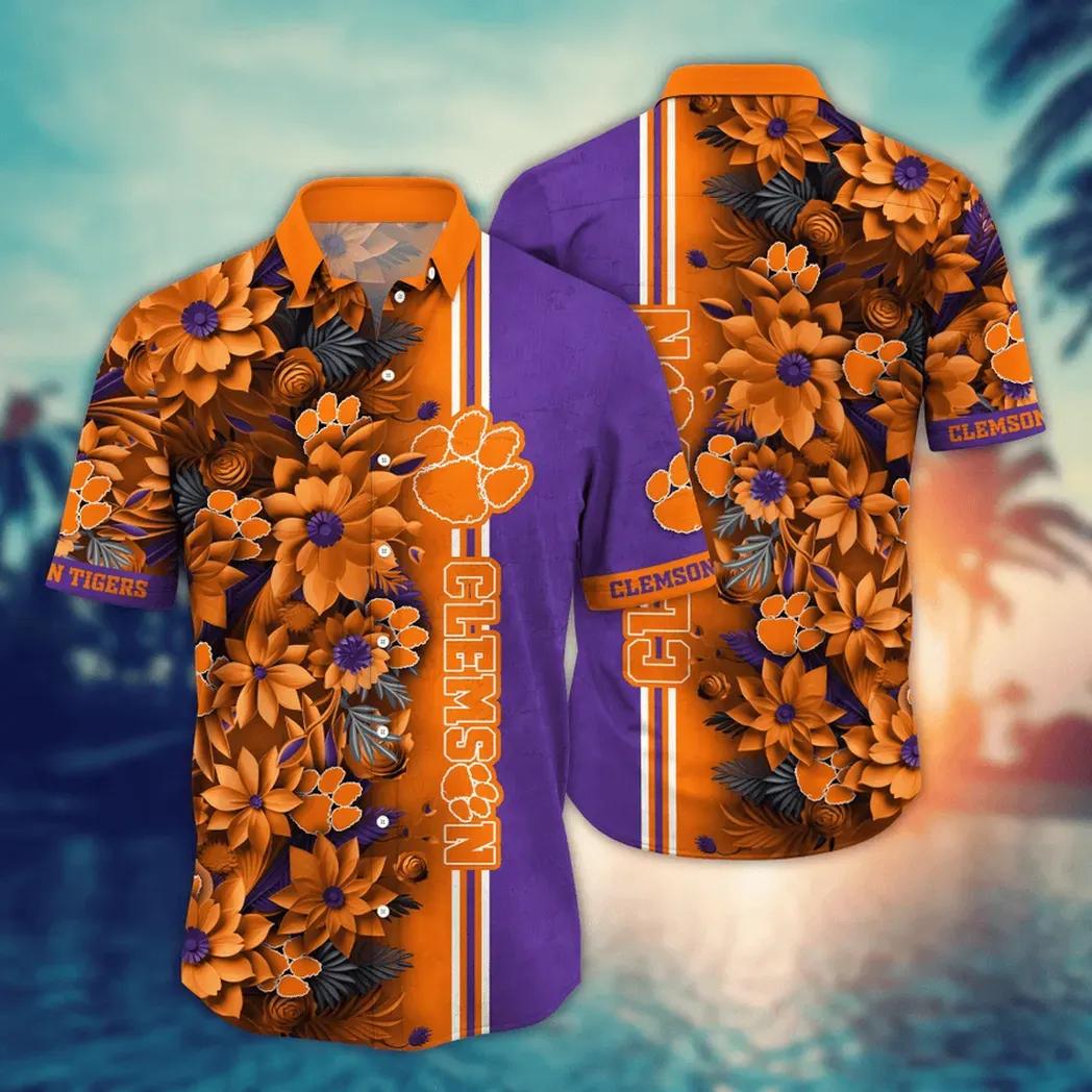 Clemson Tigers Ncaa Flower Aloha Hawaiian Shirt 3, Ncaa Hawaiian Shirt