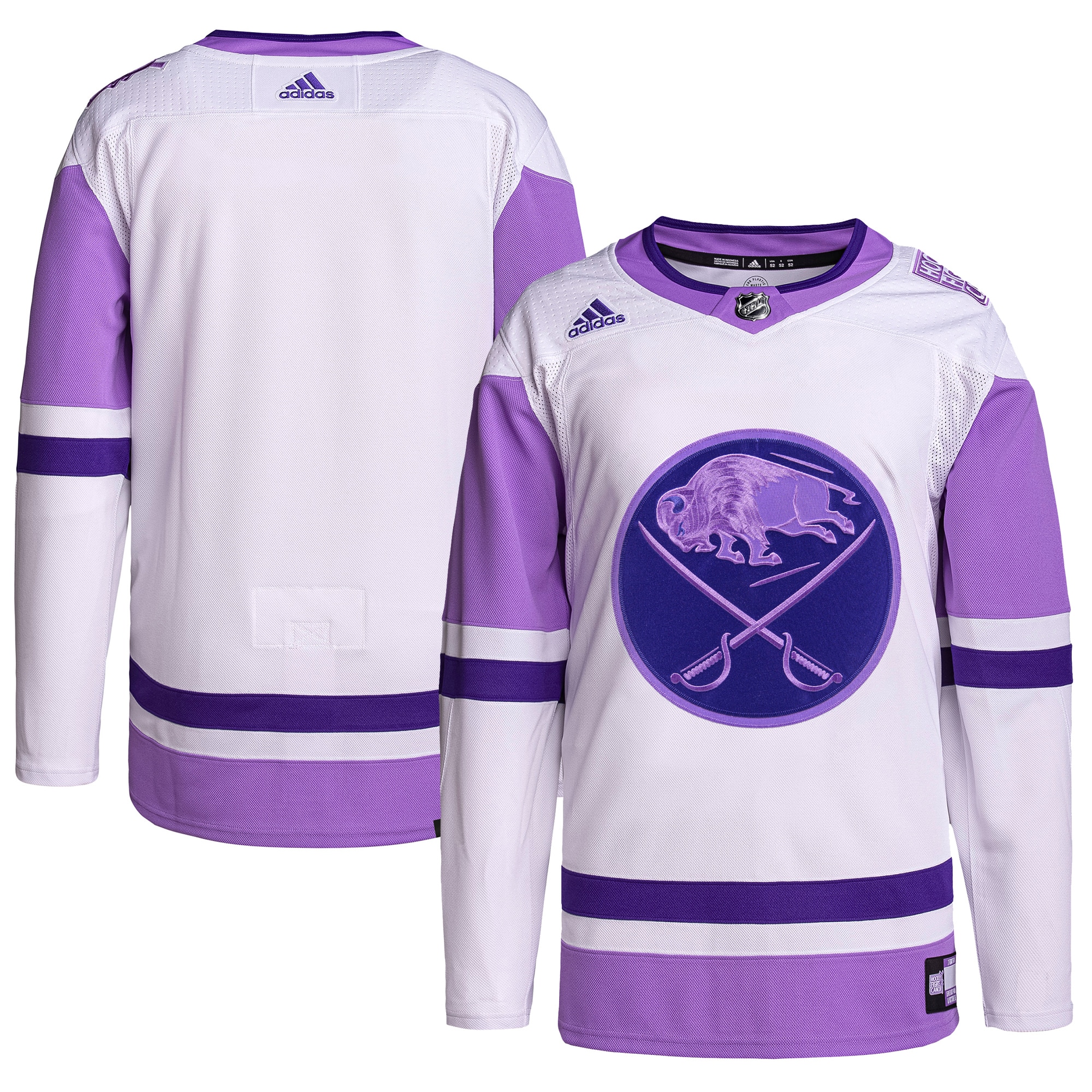 Men's Buffalo Sabres adidas White/Purple Hockey Fights Cancer Primegreen Authentic Blank Practice Jersey