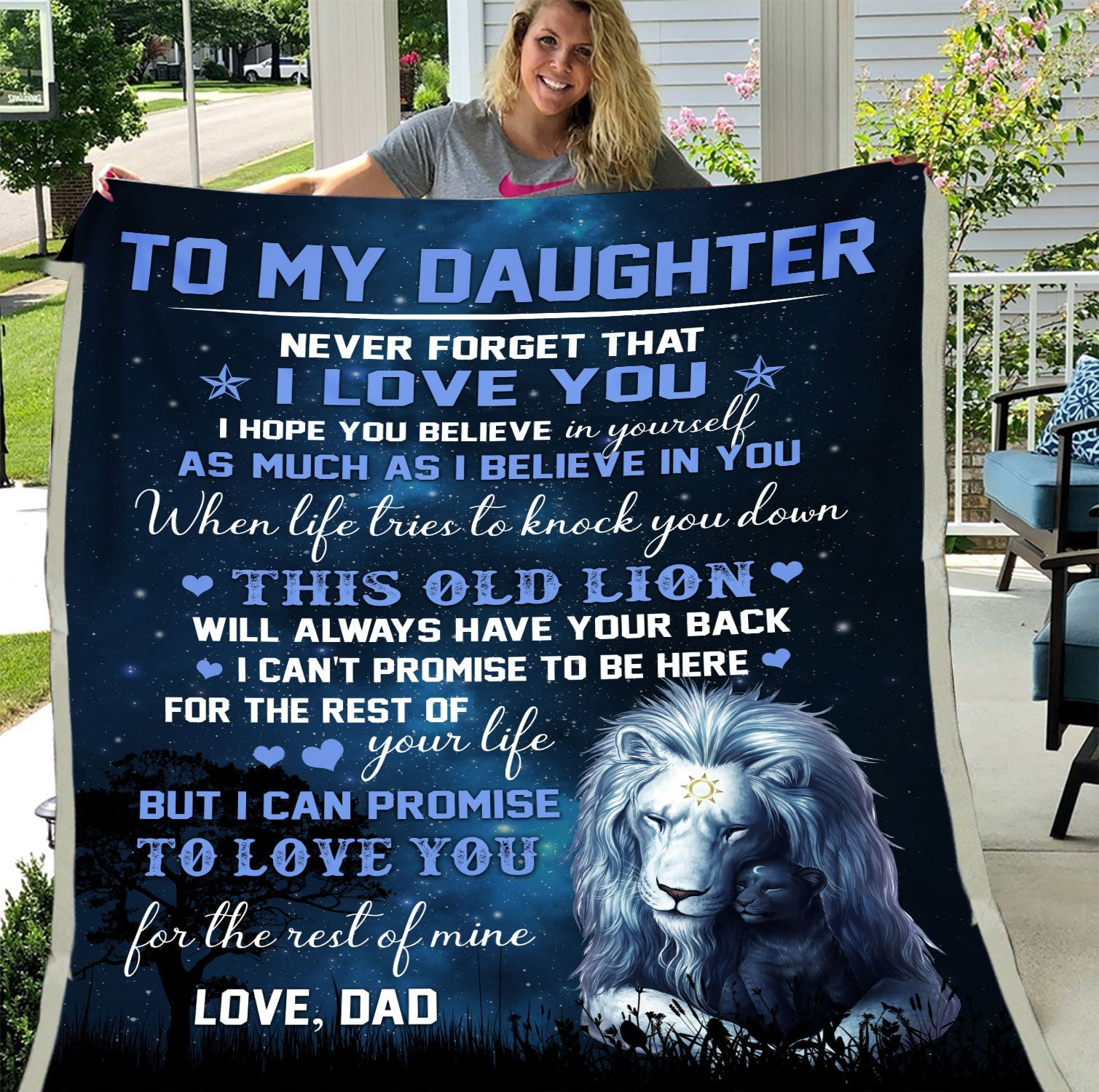 To My Daughter, Never Forget That I Love You, Gift From Dad Lion Fleece Blanket