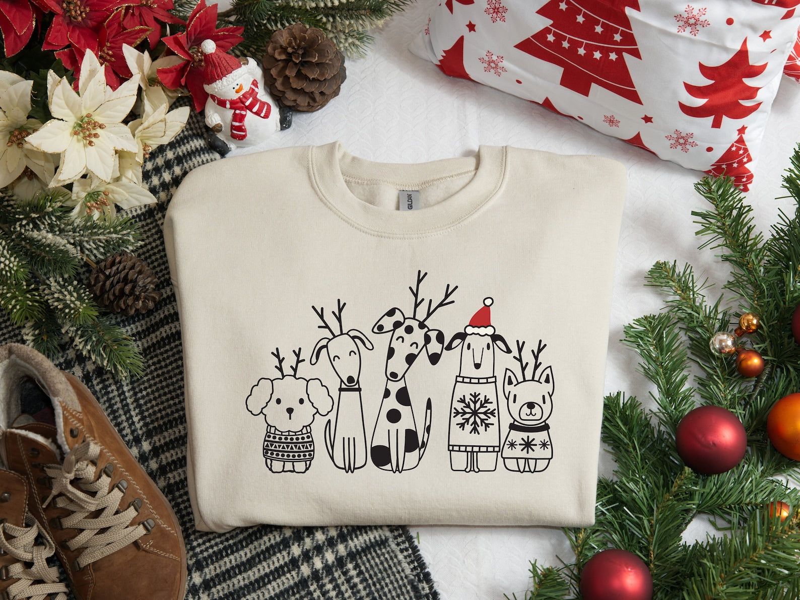 Christmas Reindeer Dogs  Embroidered Sweatshirt