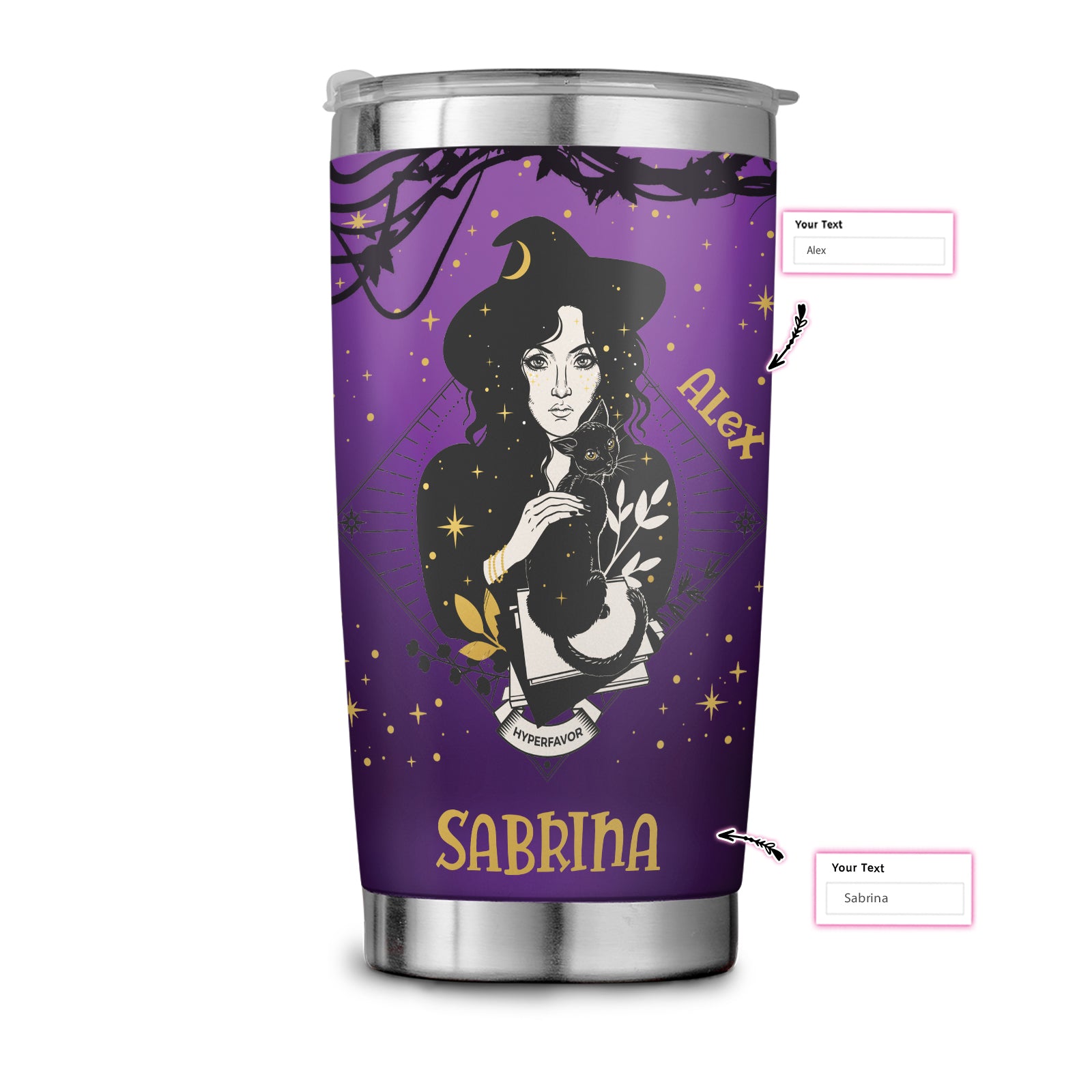 A Witch Lives Here With Her Little Monster Custom Stainless Steel Tumbler, Halloween Personalized Steel Cup With Lid