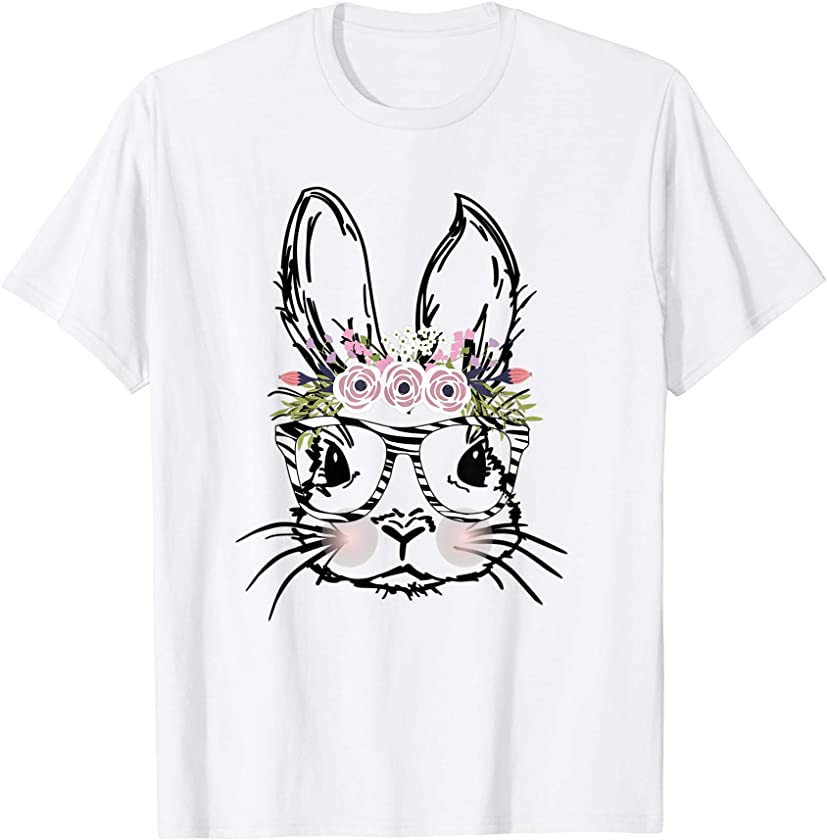 Cute Bunny Face Shirt Animal Print Glasses EASTER Flowers T-Shirt