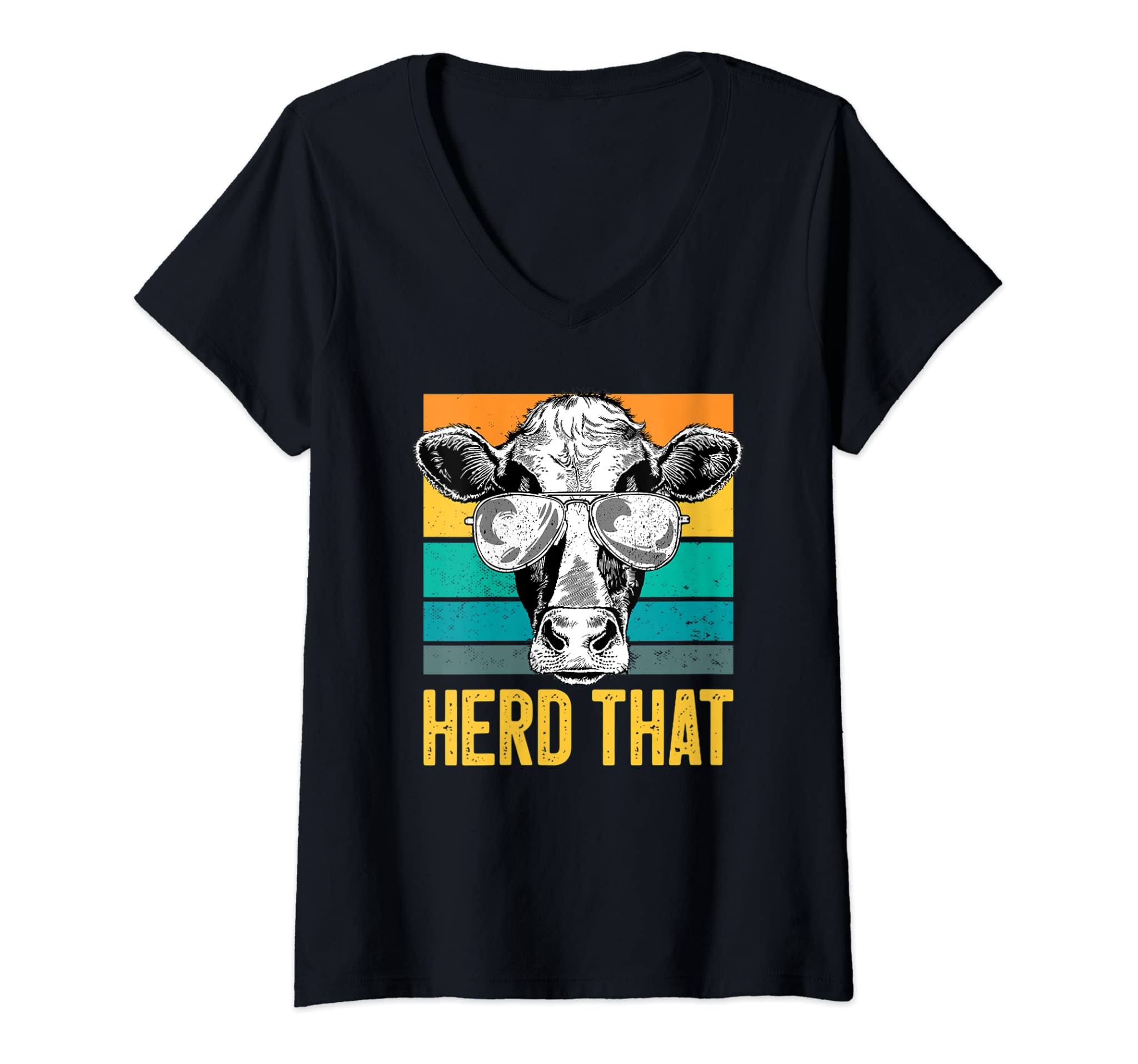 Womens Herd That Funny Retro Farmer Cows Gift V-Neck T-Shirt