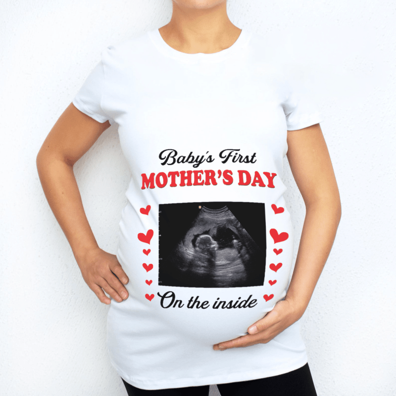 Personalized First Mother’S Day On The Inside Custom Sonogram Photo T-Shirt Dress For Mom To Be