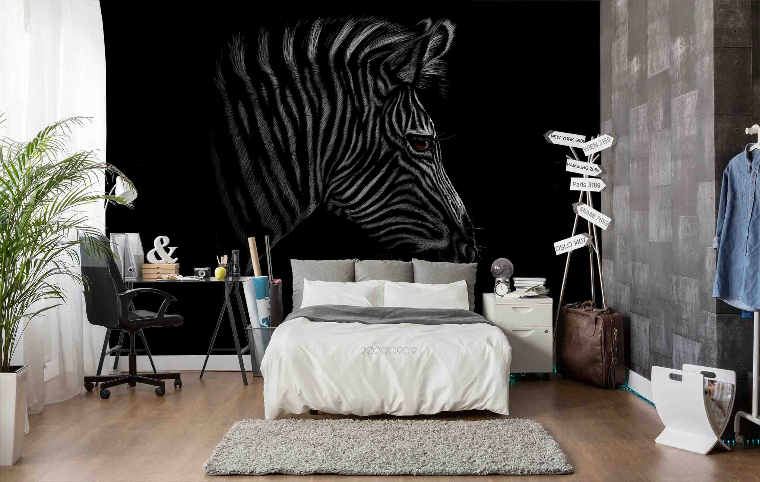 3D Dark Zebra Animal Wall Mural Wallpaper Lxl