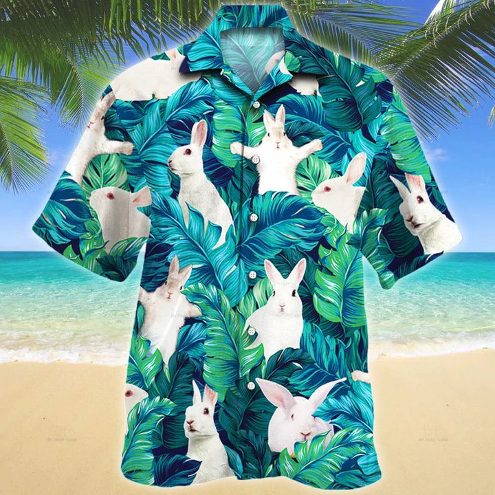 White Rabbit Lovers Hawaiian Shirt Rabbit Aloha 3D Hawaiian Shirt