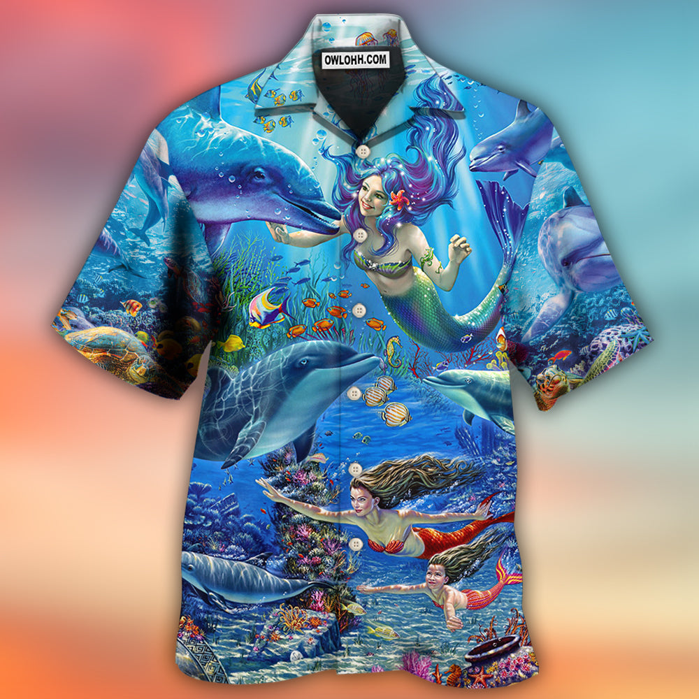 Dolphin Mermaid Lover Blue Sea Style Hawaiian Shirt