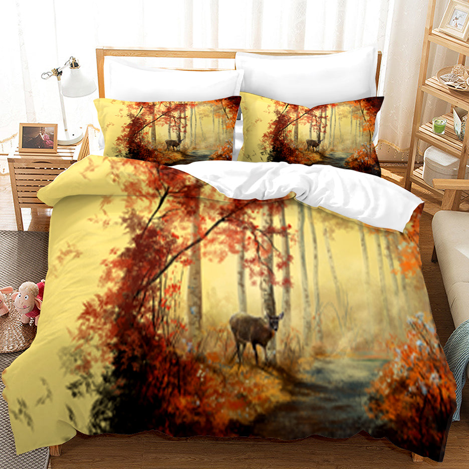 3D Autumn Forest Animal Elk Landscape Quilt Cover Set Bedding Set Duvet Cover Pillowcases 52