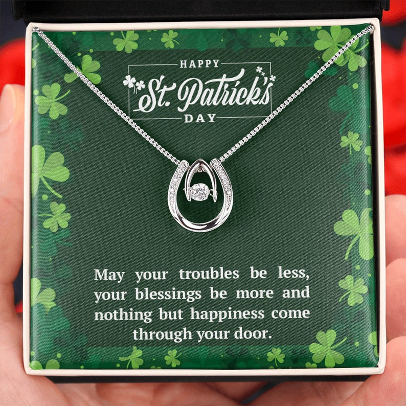 Happy St. Patrick'S Day Necklace, St Patricks Day Gift, St Patricks Day Gift For Women, St Patricks Day Message Card, Shamrock Message Card