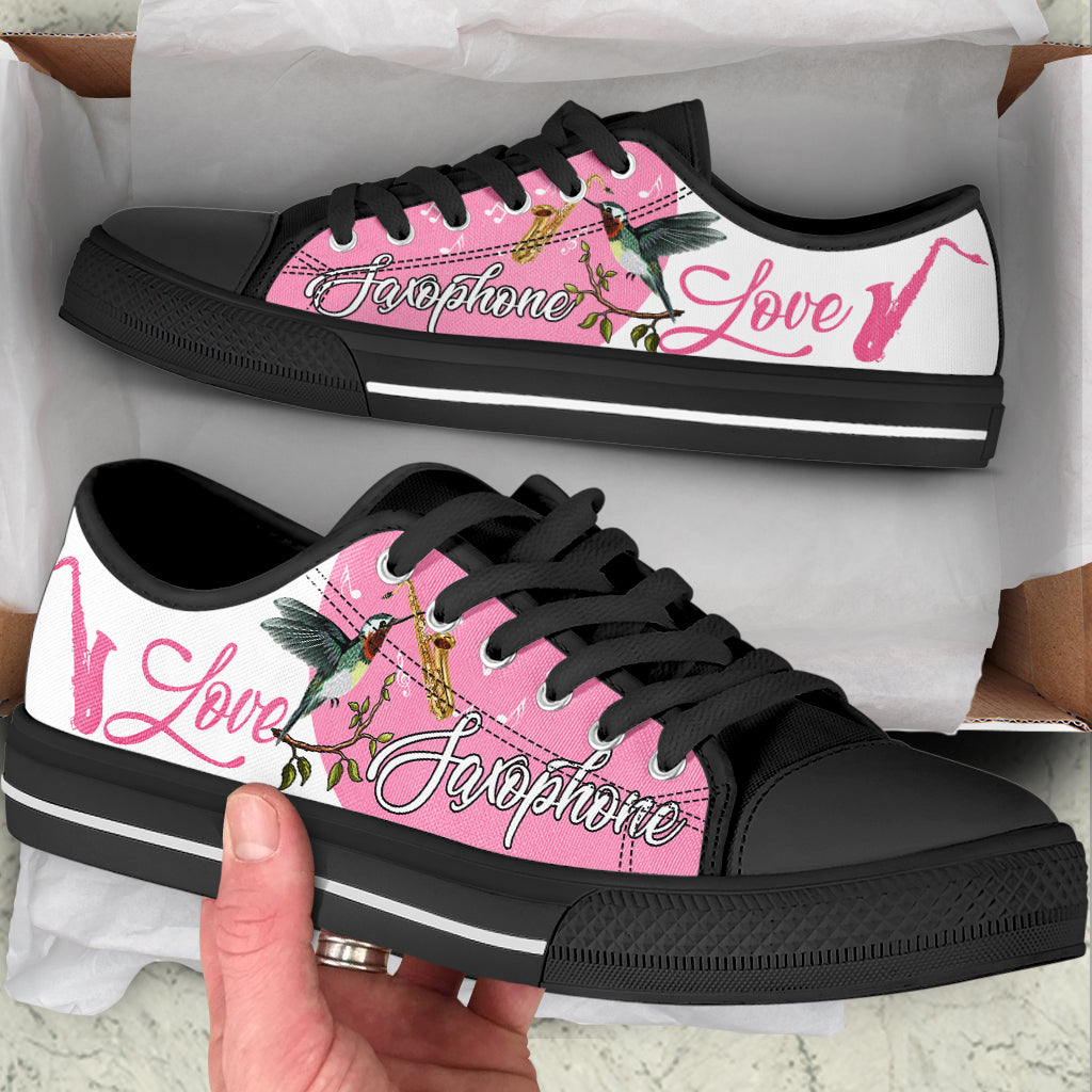 Saxophone And Hummingbird Live Love Play Low Top Music Shoes Canvas Print Comfortable Fashion Lowtop Casual Shoes Gift For Adults
