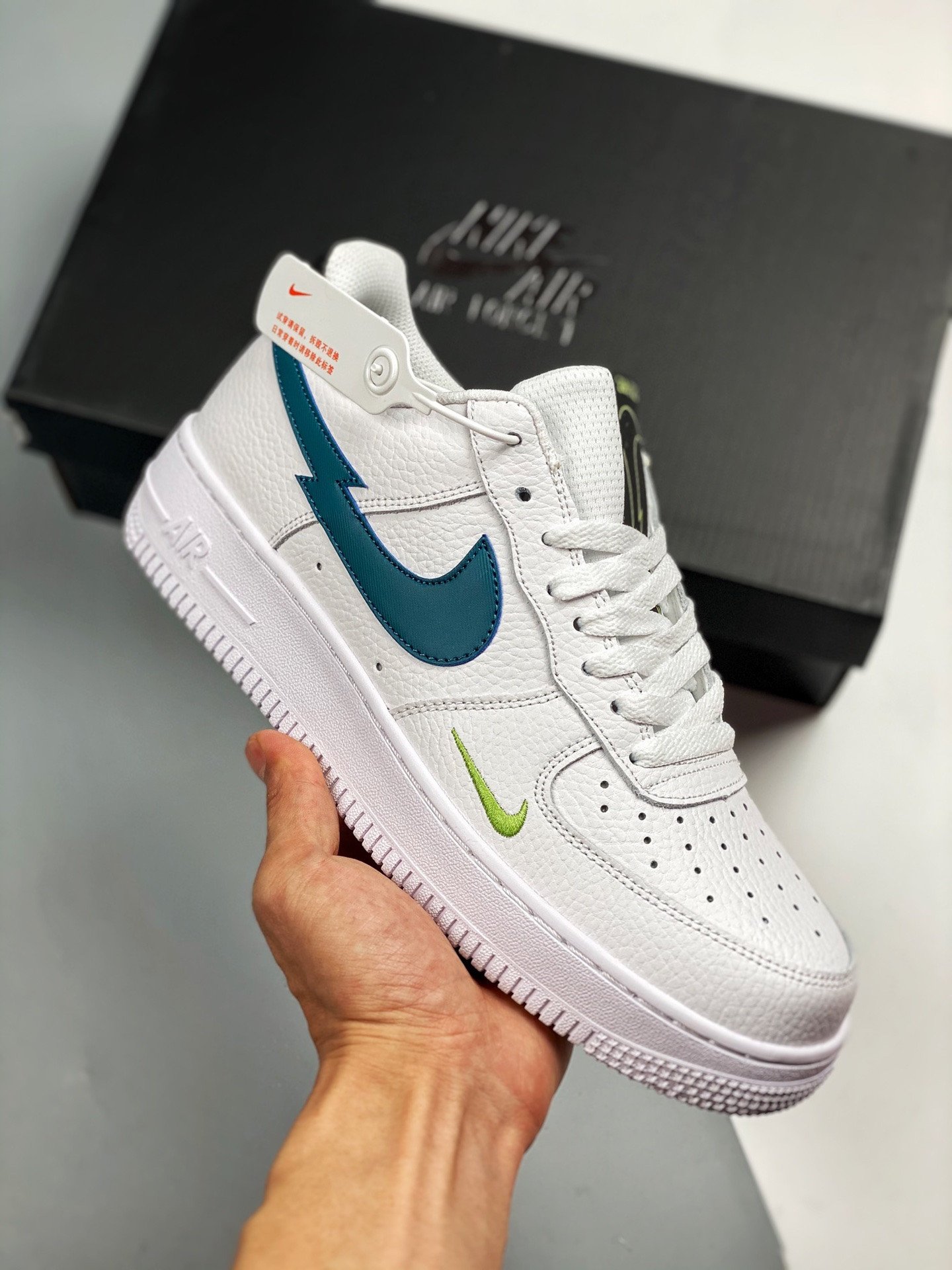 Nike Air Force 1 Low WhiteAquamarine-Lime Glow-Off Noir 5340190