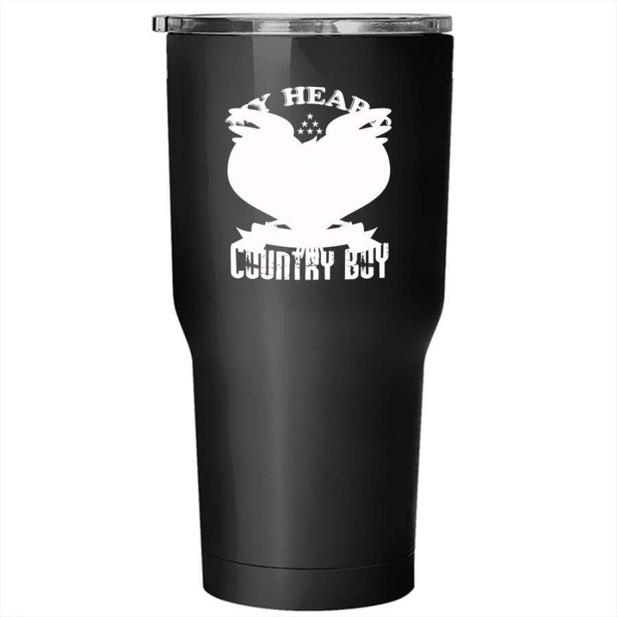 My Heart Belongs To A Country Boy Tumbler 30 oz Stainless Steel, Cool Couple Travel Mug