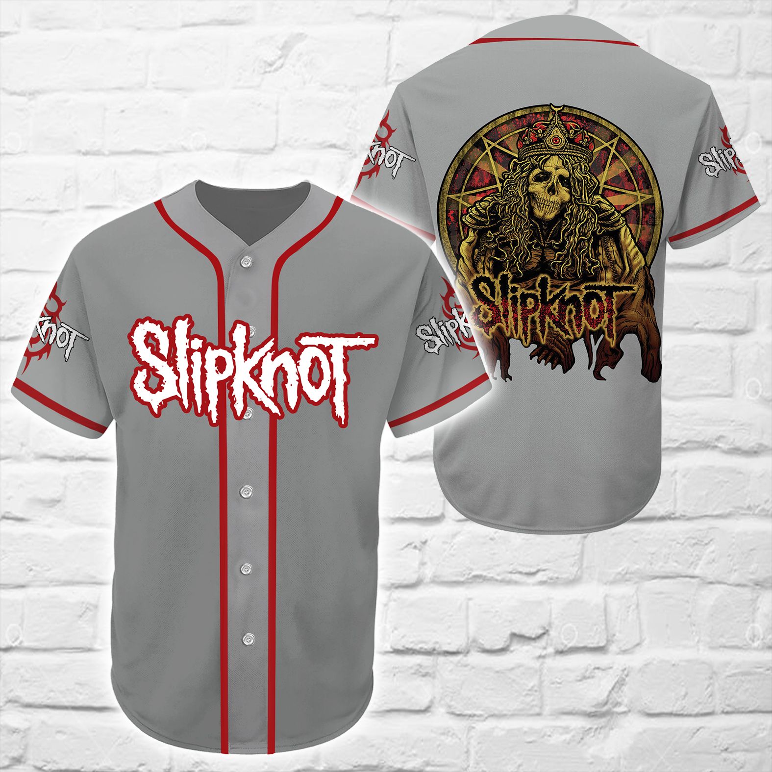 Slipknot Baseball Tee Jersey Shirt Grey Unisex Men Women