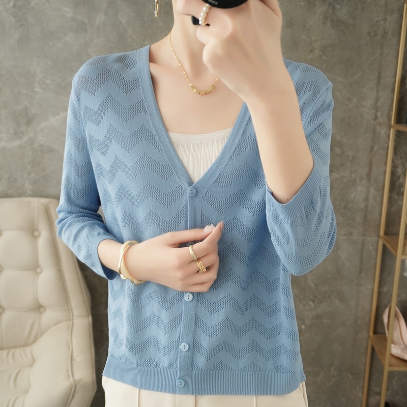 Women’s Sweater Cardigan High-grade Silk Knit Air-Conditioning Shirt Sunscreen Jacket Thin Summer Hollow Loose Short Long Sleeve alx