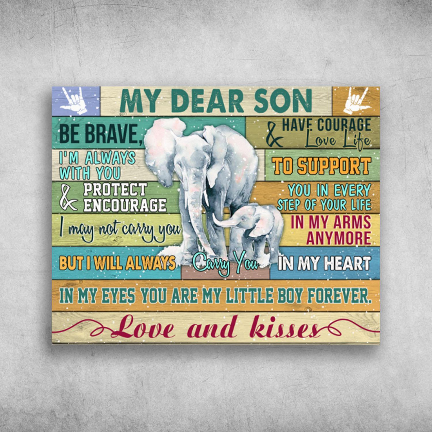 My Dear Son Love And Kisses Elephant Poster Print Wall Art Canvas Wall Decor