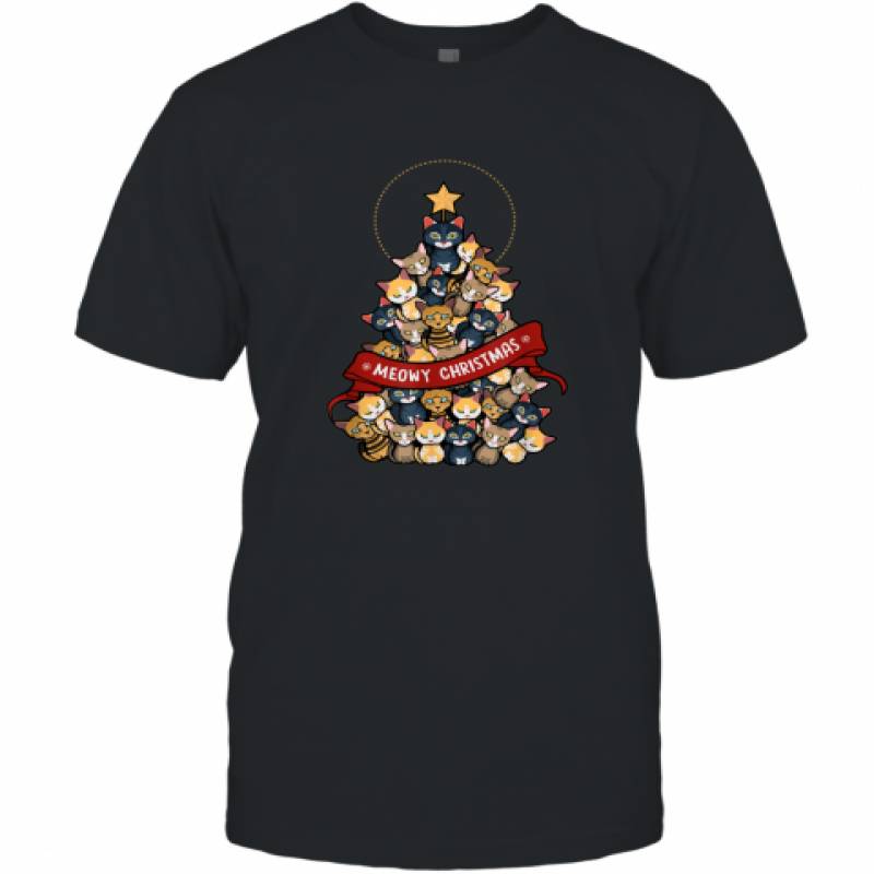 Meowy Christmas Kitten Cat Xmas Tree Lights shirt T-Shirt