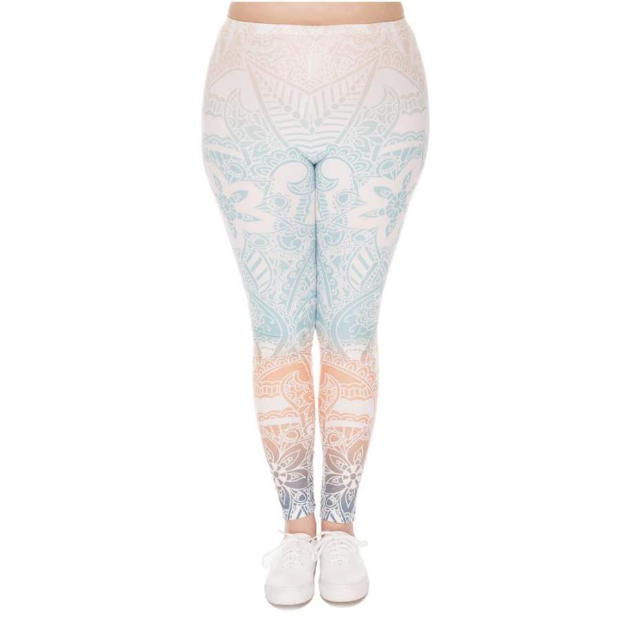 Zohra Hot Sales Large Size Leggings Mandala Mint Printed High Waist Leggins Plus Size Trousers Stretch Pants For Plump Women