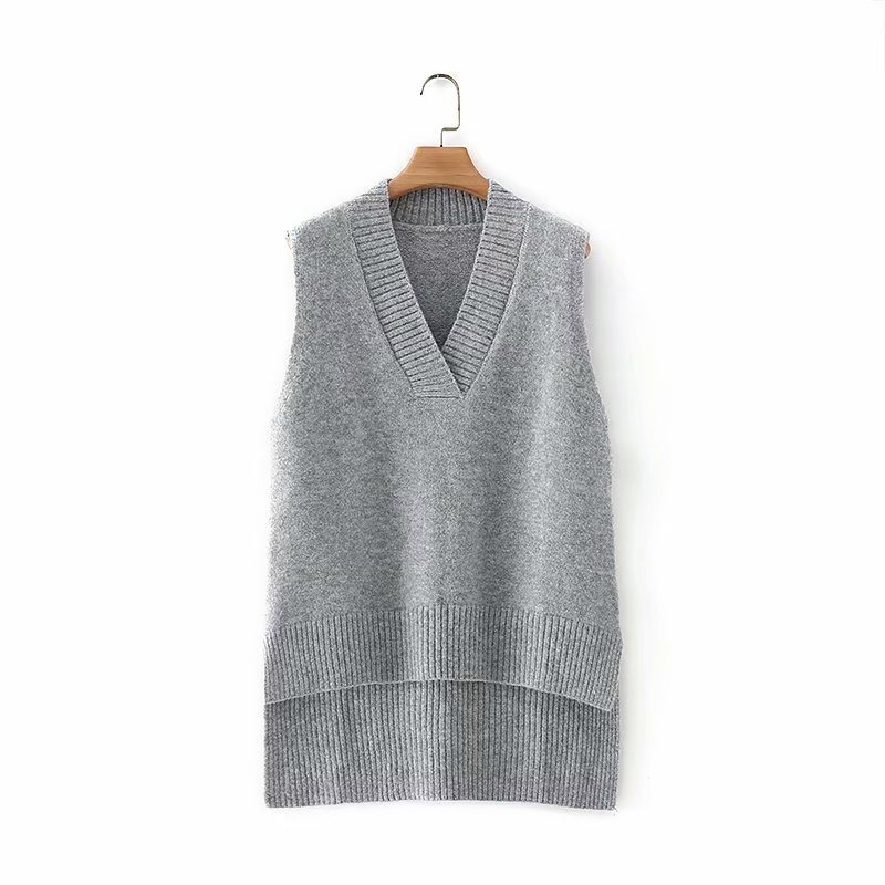 Urifens Knit Top Spring V-neck Sleeveless Front Short Back Long Irregular Vest Top Women Oversized Korean Sweater Vest BN56U alx