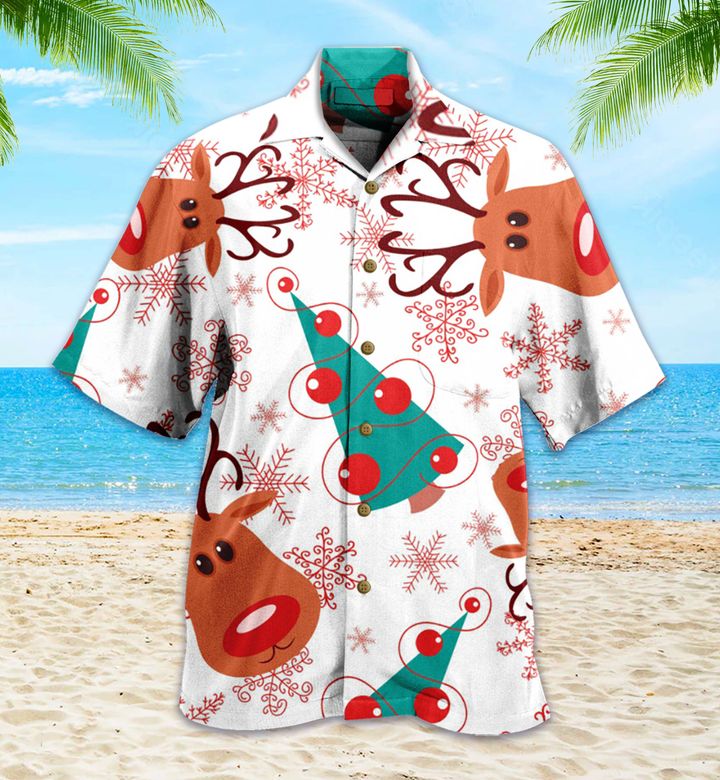 Christmas Reindeer White Red Hawaii Shirt Ha44323